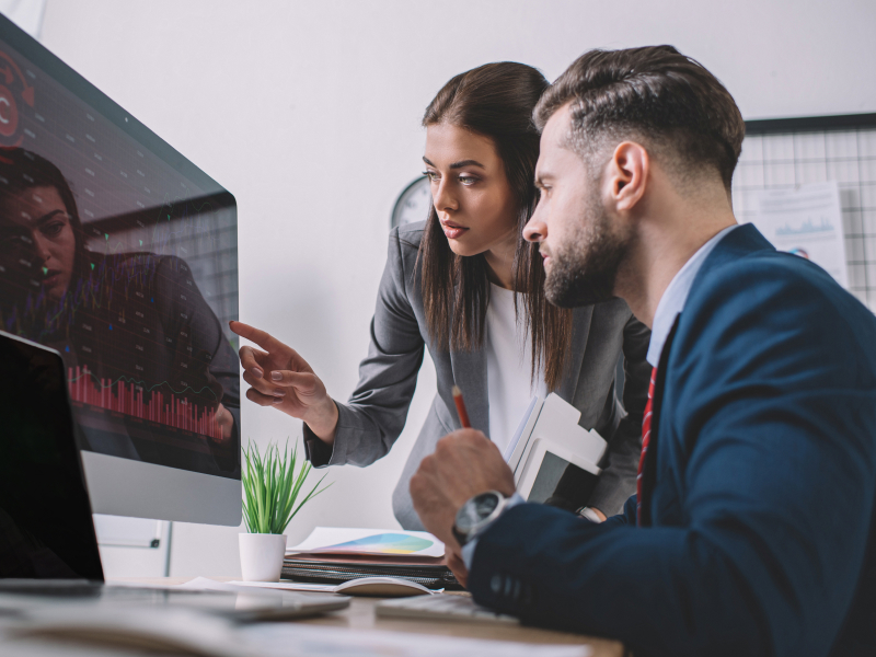 Expert advising colleague about computer work