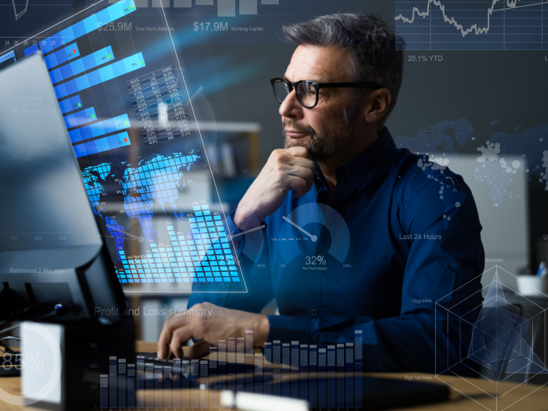 Professional analyzing data