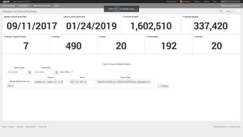 Archiver dashboard for restoring data
